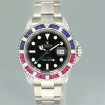 2016 MINT Diamond Ruby & Sapphire Rolex GMT Master II 116710 Steel 40mm Black Watch