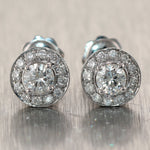 Modern 14k White Gold 1.30ctw Halo Diamond Stud Earrings