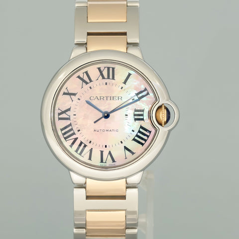 MINT Cartier Ballon Bleu 3284 Pink Mother of Pearl MOP Two Tone Gold 36mm Watch