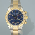 2015 MINT Rolex Daytona 116523 Blue Arabic Red Steel Yellow Gold Two Tone Watch