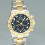 2015 MINT Rolex Daytona 116523 Blue Arabic Red Steel Yellow Gold Two Tone Watch