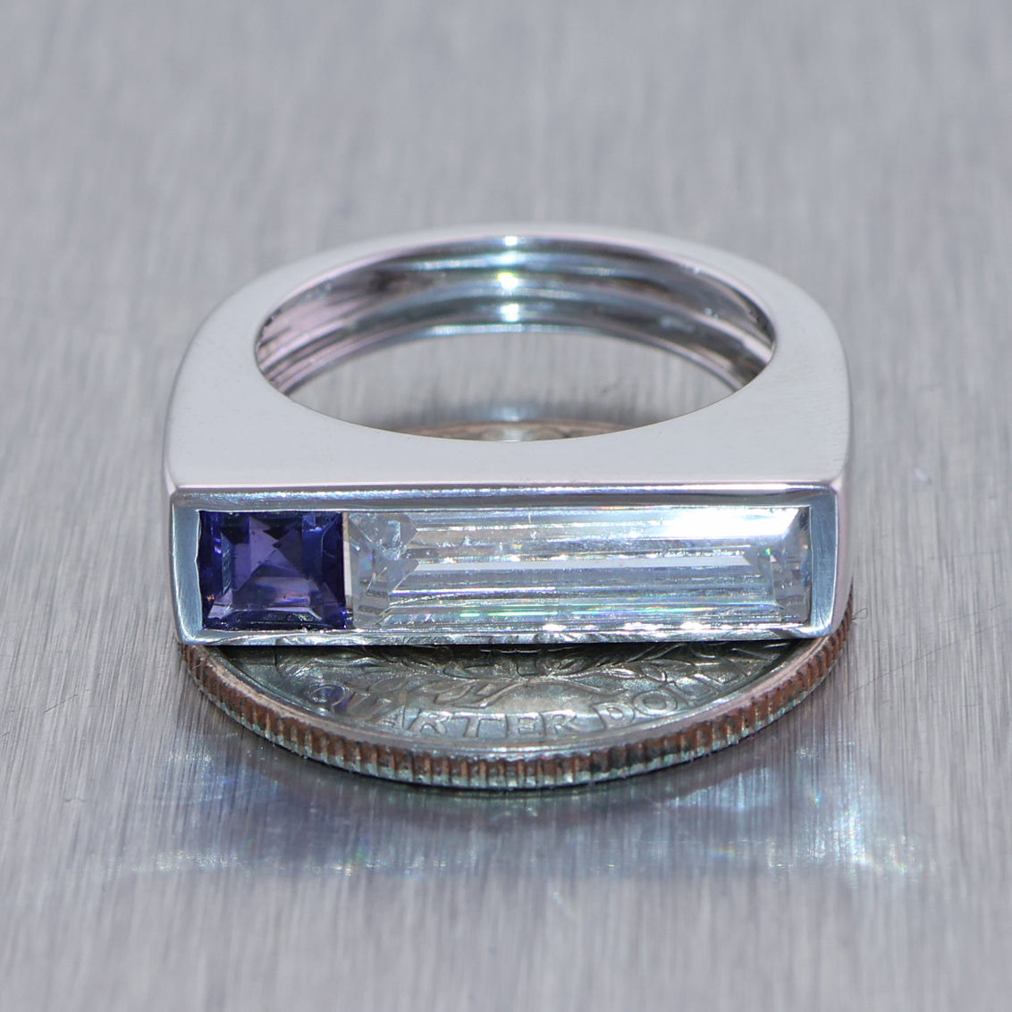 Gucci 18k White Gold Tanzanite & White Sapphire Ring