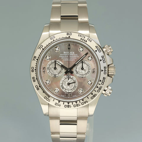 2019 MINT Rolex Daytona Meteorite MOP Diamond 116509 White Gold Chronograph Watch