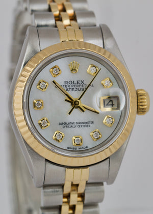 MINT Ladies Rolex DateJust MOTHER OF PEARL DIAMOND 18K Gold JUBILEE 26mm 69173