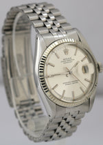Rolex DateJust 36mm SILVER PIE PAN Stainless Steel 18K Fluted JUBILEE 1601 BOX