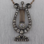 Antique Victorian Silver & 14k Yellow Gold Rose Cut Diamond Harp 21.5" Necklace