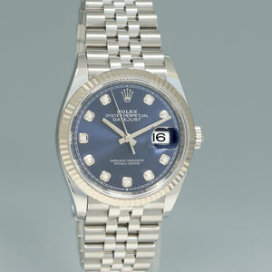 2023 NEW Rolex DateJust 36mm Blue Diamond 126234 Jubilee White Gold Watch Box