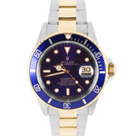 Rolex Submariner Date Two-Tone 18k Gold Blue Purple Patina 40mm 16613 Watch