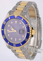 Rolex Submariner Date Two-Tone 18k Gold Blue Purple Patina 40mm 16613 Watch