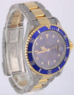 Rolex Submariner Date Two-Tone 18k Gold Blue Purple Patina 40mm 16613 Watch