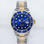 MINT 2008 GOLD BUCKLE Rolex Submariner 16613 Gold Steel Blue Rehaut Watch Box