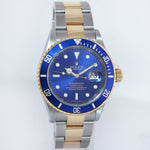 MINT 2008 GOLD BUCKLE Rolex Submariner 16613 Gold Steel Blue Rehaut Watch Box