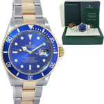 MINT 2008 GOLD BUCKLE Rolex Submariner 16613 Gold Steel Blue Rehaut Watch Box