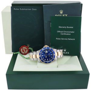 MINT 2008 GOLD BUCKLE Rolex Submariner 16613 Gold Steel Blue Rehaut Watch Box