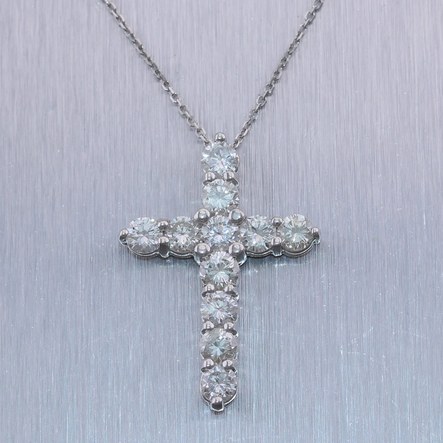 Modern 14k White Gold 3.12ctw Diamond Cross 20" Necklace