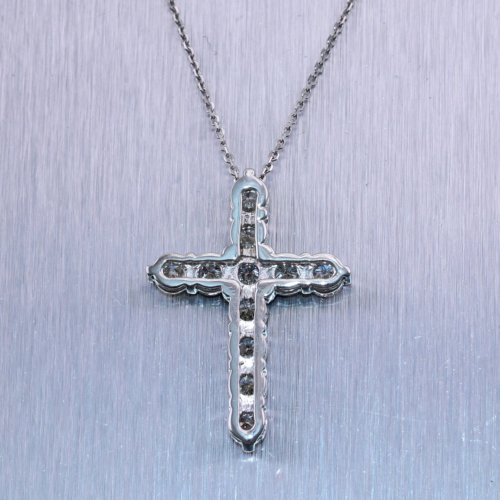 Modern 14k White Gold 3.12ctw Diamond Cross 20" Necklace