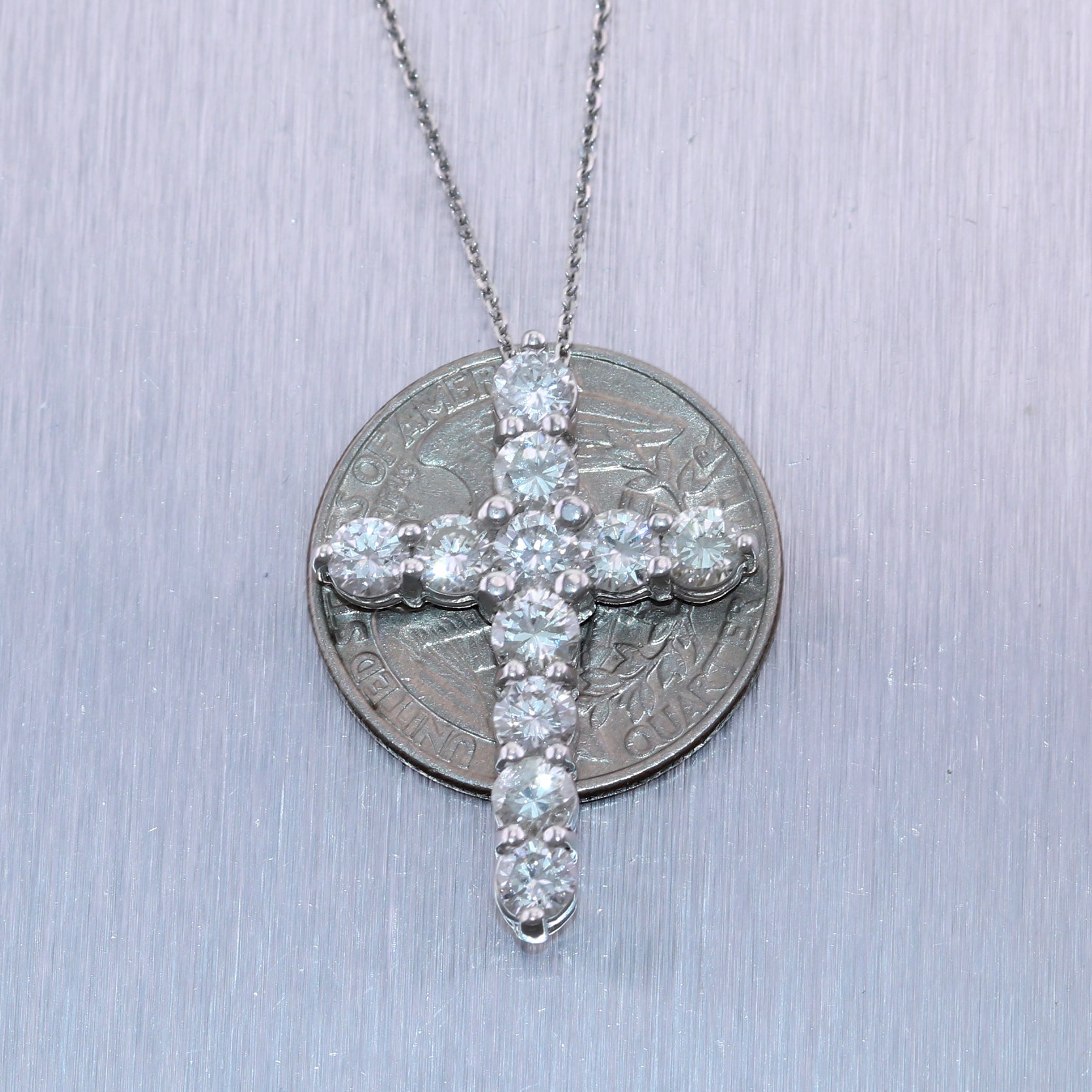 Modern 14k White Gold 3.12ctw Diamond Cross 20" Necklace