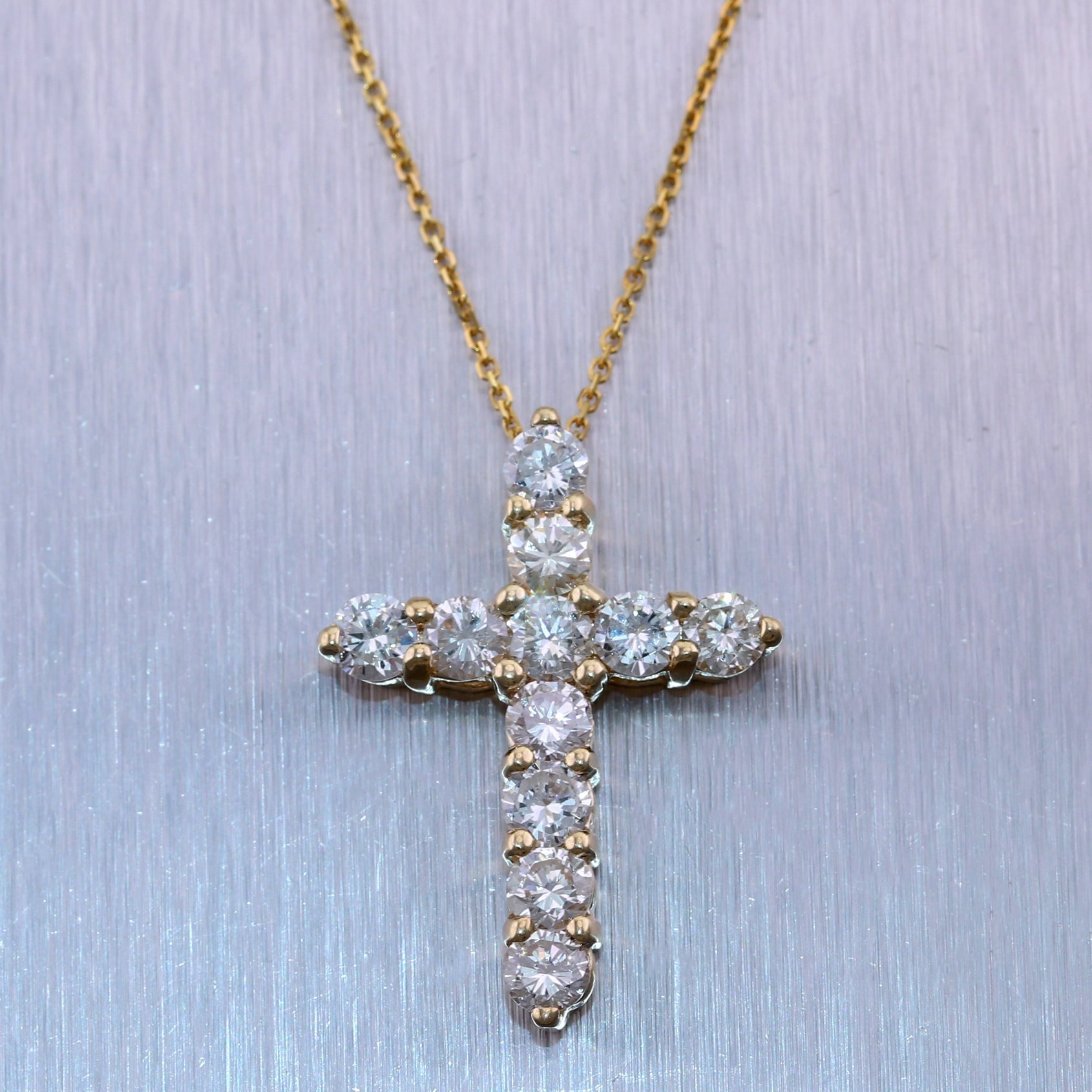 Modern 14k Yellow Gold 2.65ctw Diamond Cross 20" Necklace