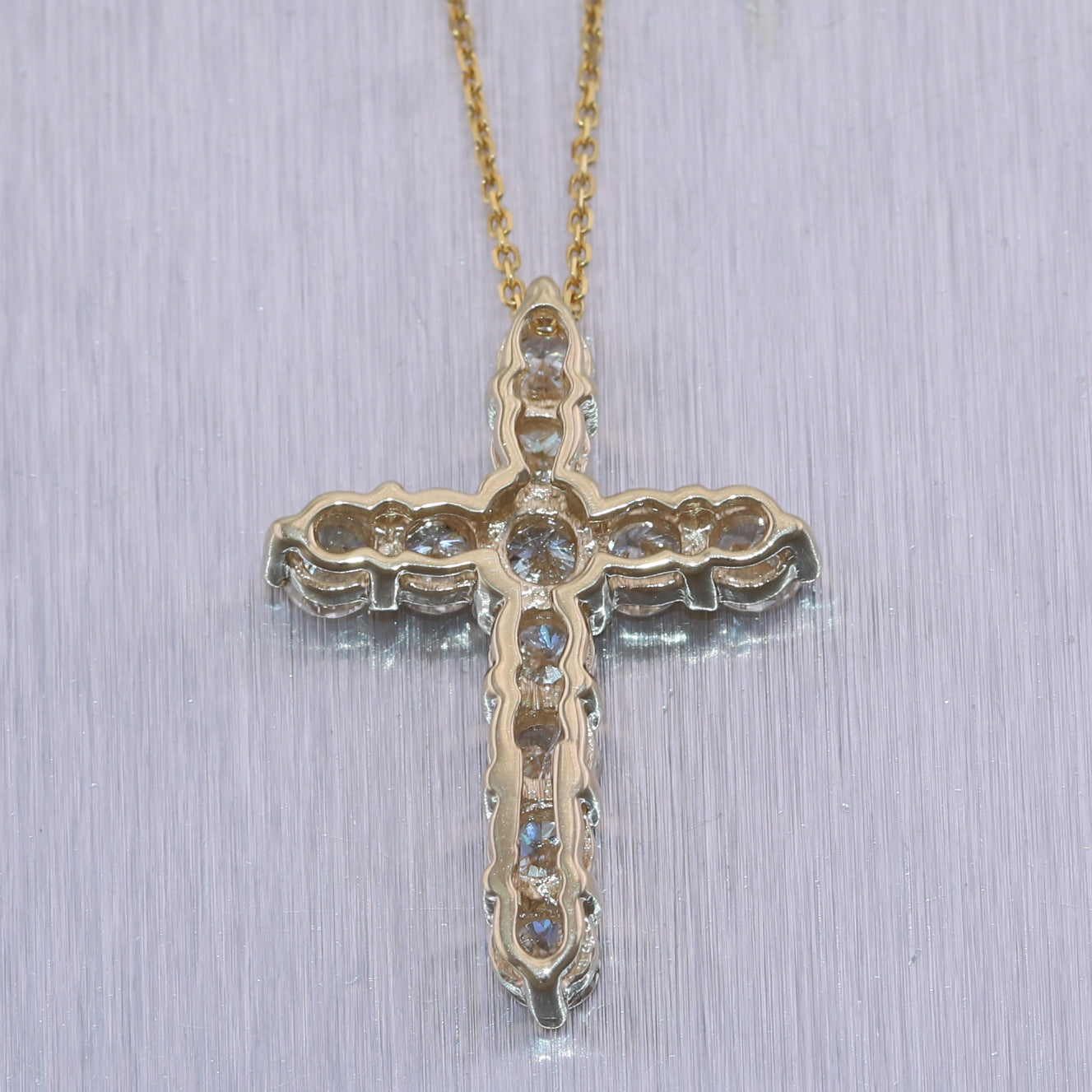 Modern 14k Yellow Gold 2.65ctw Diamond Cross 20" Necklace