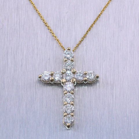 Modern 14k Yellow Gold 3.12ctw Diamond Cross 20" Necklace