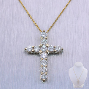 Modern 14k Yellow Gold 3.12ctw Diamond Cross 20" Necklace