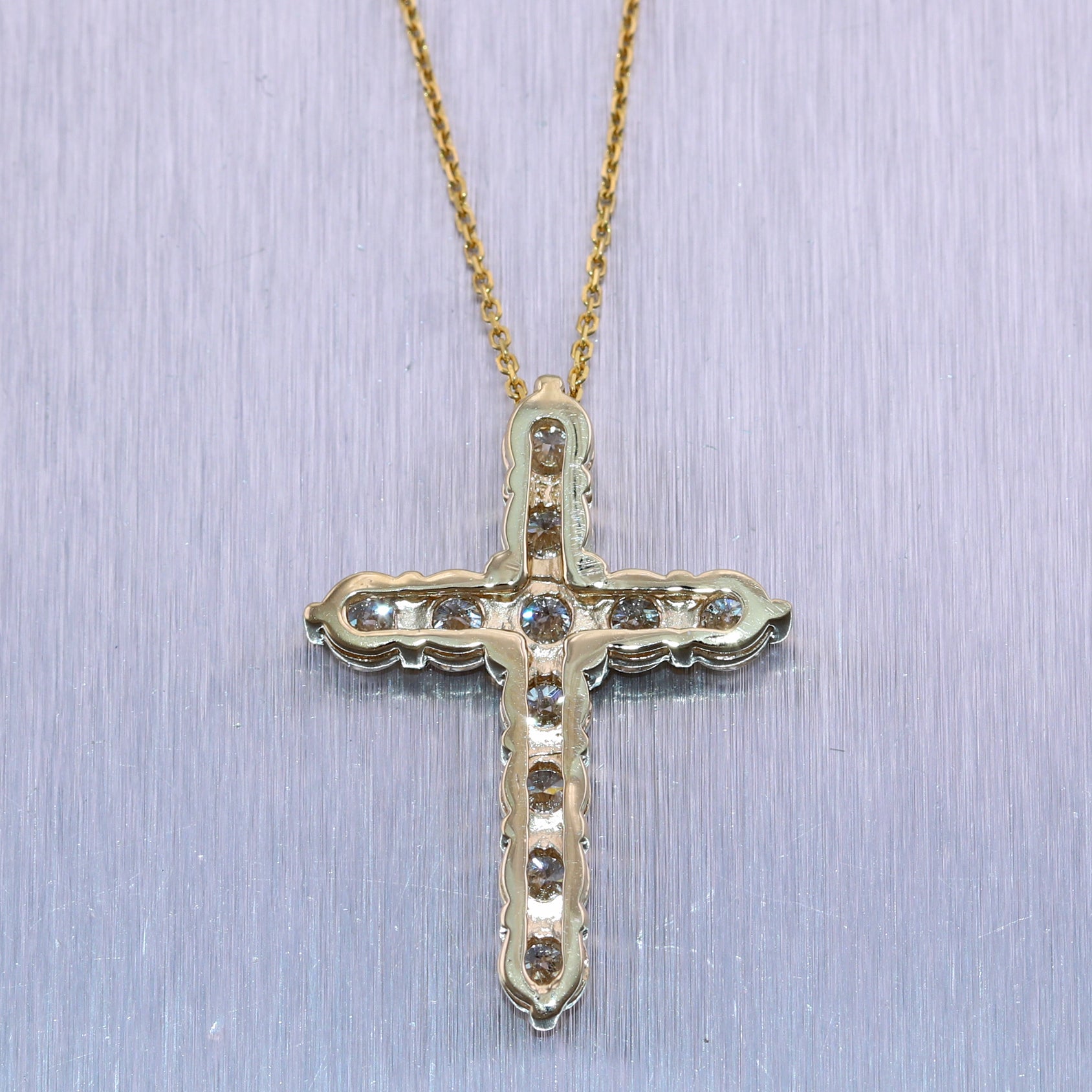 Modern 14k Yellow Gold 3.12ctw Diamond Cross 20" Necklace