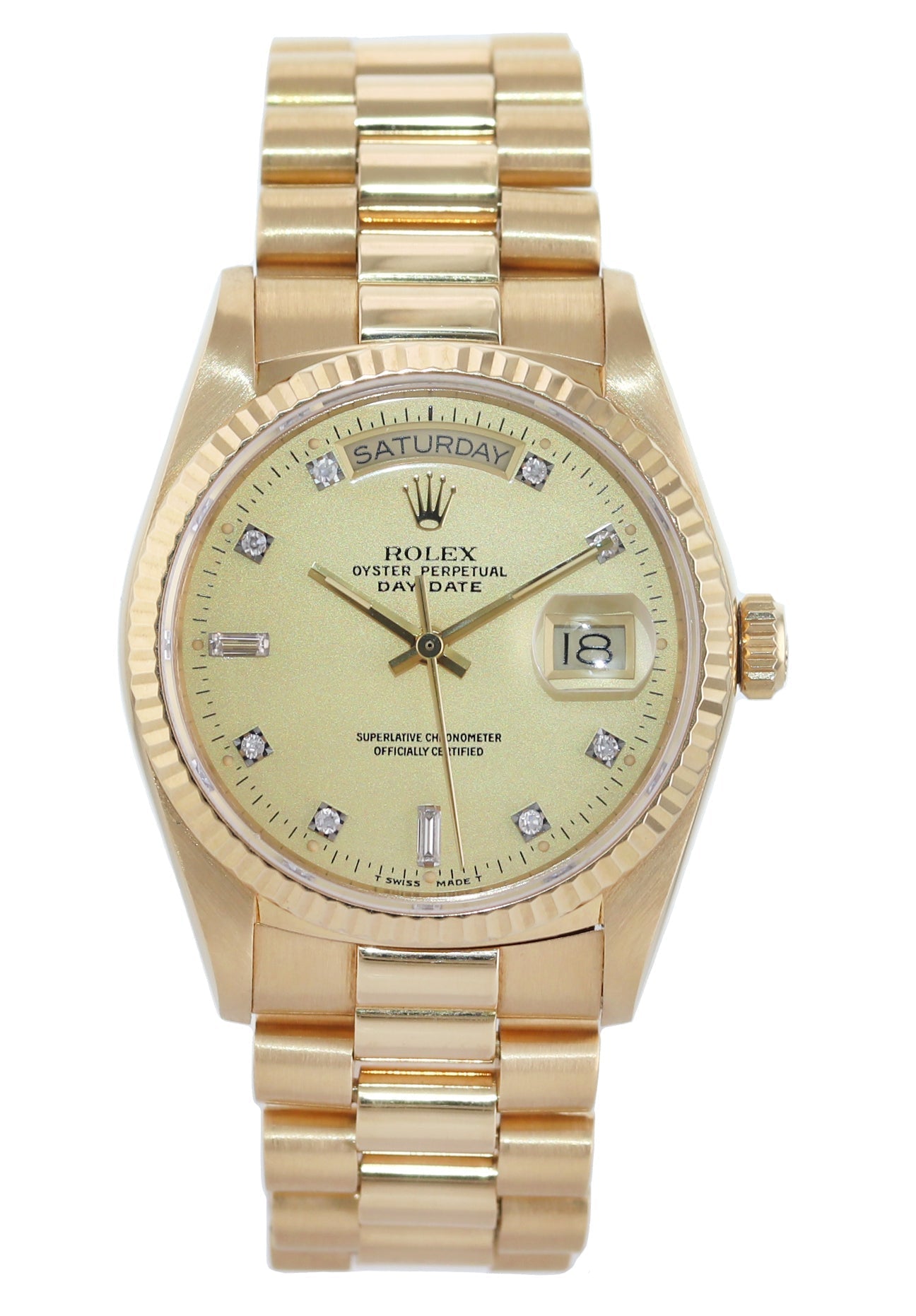 MINT Rolex President Day Date Champagne Diamond 18038 Quick Set Yellow Gold Watch