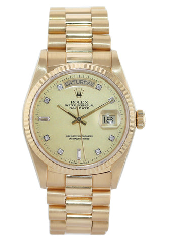 MINT Rolex President Day Date Champagne Diamond 18038 Quick Set Yellow Gold Watch