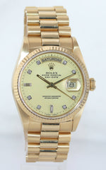 MINT Rolex President Day Date Champagne Diamond 18038 Quick Set Yellow Gold Watch