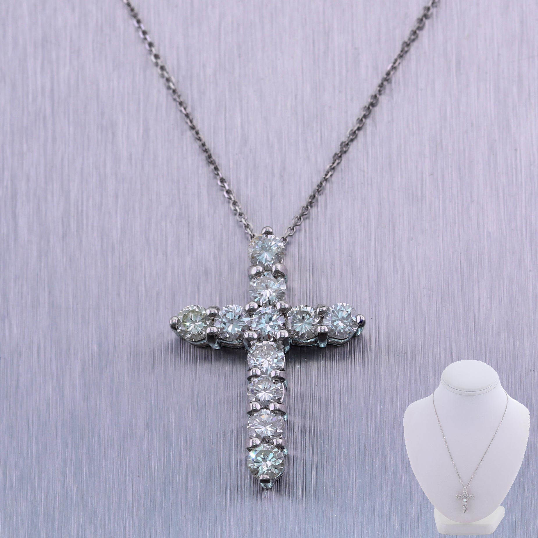 Modern 14k White Gold 2.65ctw Diamond Cross 20" Necklace