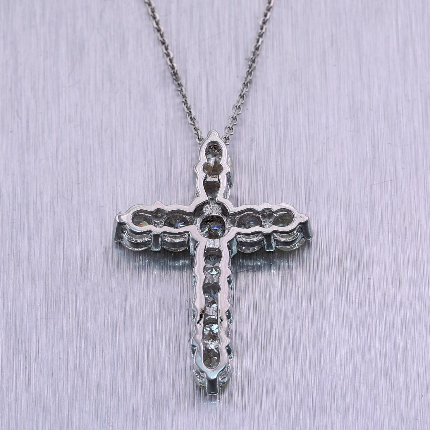 Modern 14k White Gold 2.65ctw Diamond Cross 20" Necklace