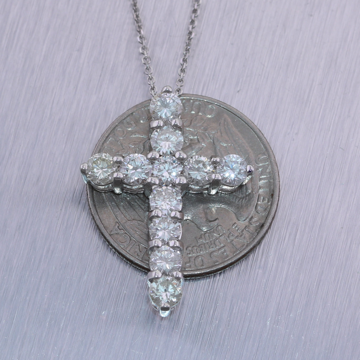 Modern 14k White Gold 2.65ctw Diamond Cross 20" Necklace