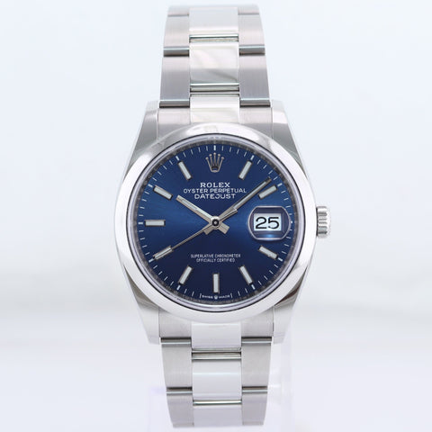 PAPERS 2020 Blue Stick Rolex DateJust 36mm 126200 Steel Oyster Band Watch Box