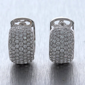 Modern 18k White Gold 2.90ctw Pave Diamond Huggie Earrings