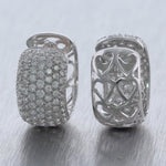 Modern 18k White Gold 2.90ctw Pave Diamond Huggie Earrings