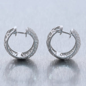 Modern 18k White Gold 2.90ctw Pave Diamond Huggie Earrings