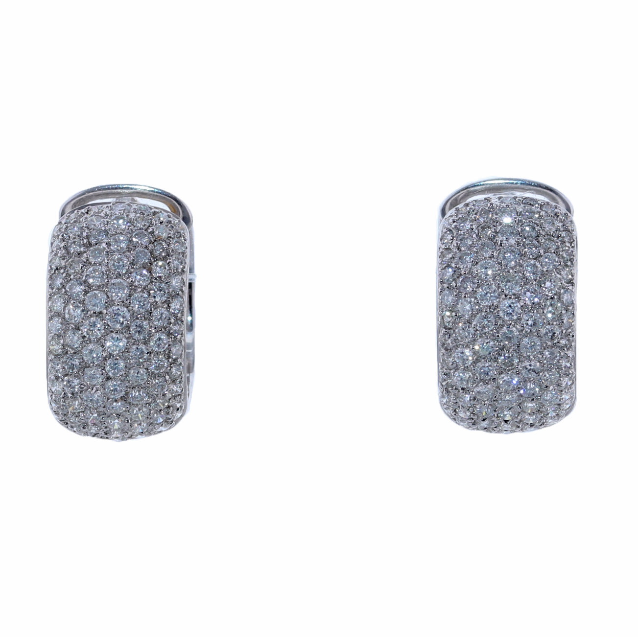 Modern 18k White Gold 2.90ctw Pave Diamond Huggie Earrings