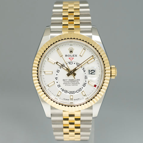2024 NEW PAPERS Rolex Sky-Dweller Two Tone Gold White Jubilee 42mm 336933 Watch