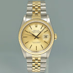 PAPERS Rolex DateJust 16233 Two Tone Yellow Gold Jubilee Champagne Tapestry Watch