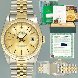 PAPERS Rolex DateJust 16233 Two Tone Yellow Gold Jubilee Champagne Tapestry Watch