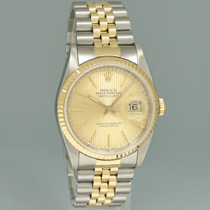 PAPERS Rolex DateJust 16233 Two Tone Yellow Gold Jubilee Champagne Tapestry Watch