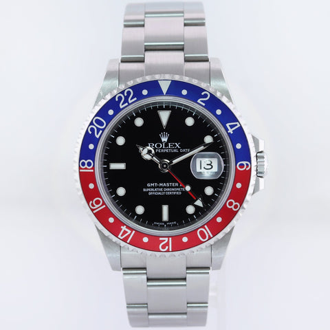 MINT 2005 PAPERS Rolex GMT-Master II 2 Pepsi Blue Steel 16710 No Holes Watch Box