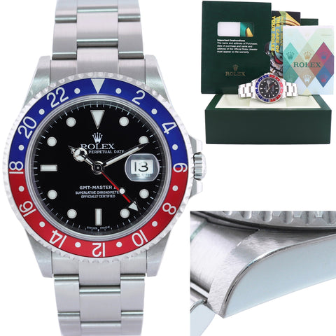 MINT 2005 PAPERS Rolex GMT-Master II 2 Pepsi Blue Steel 16710 No Holes Watch Box