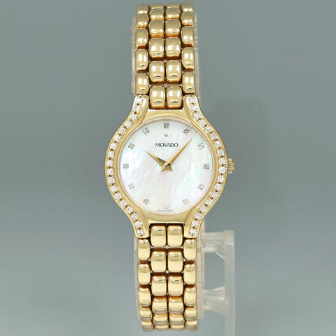 Movado 14k Solid Yellow Gold Diamond and Mother of Pearl Watch