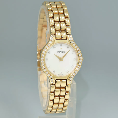 Movado 14k Solid Yellow Gold Diamond and Mother of Pearl Watch