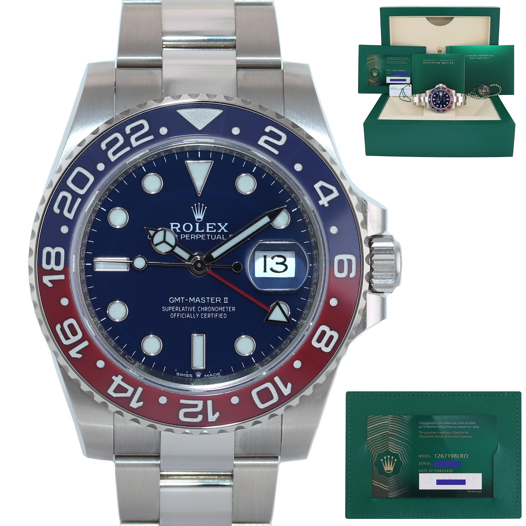 2022 NEW Papers Rolex GMT-Master II 126719 Pepsi Blue Dial White Gold Watch Box