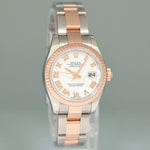 2015 MINT Ladies Rolex DateJust 179171 White Roman Two-Tone Rose Gold Oyster Watch
