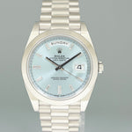 MINT 2020 Rolex Platinum President Day Date 40 Blue Baguette Diamond 228206 Watch