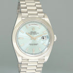 MINT 2020 Rolex Platinum President Day Date 40 Blue Baguette Diamond 228206 Watch