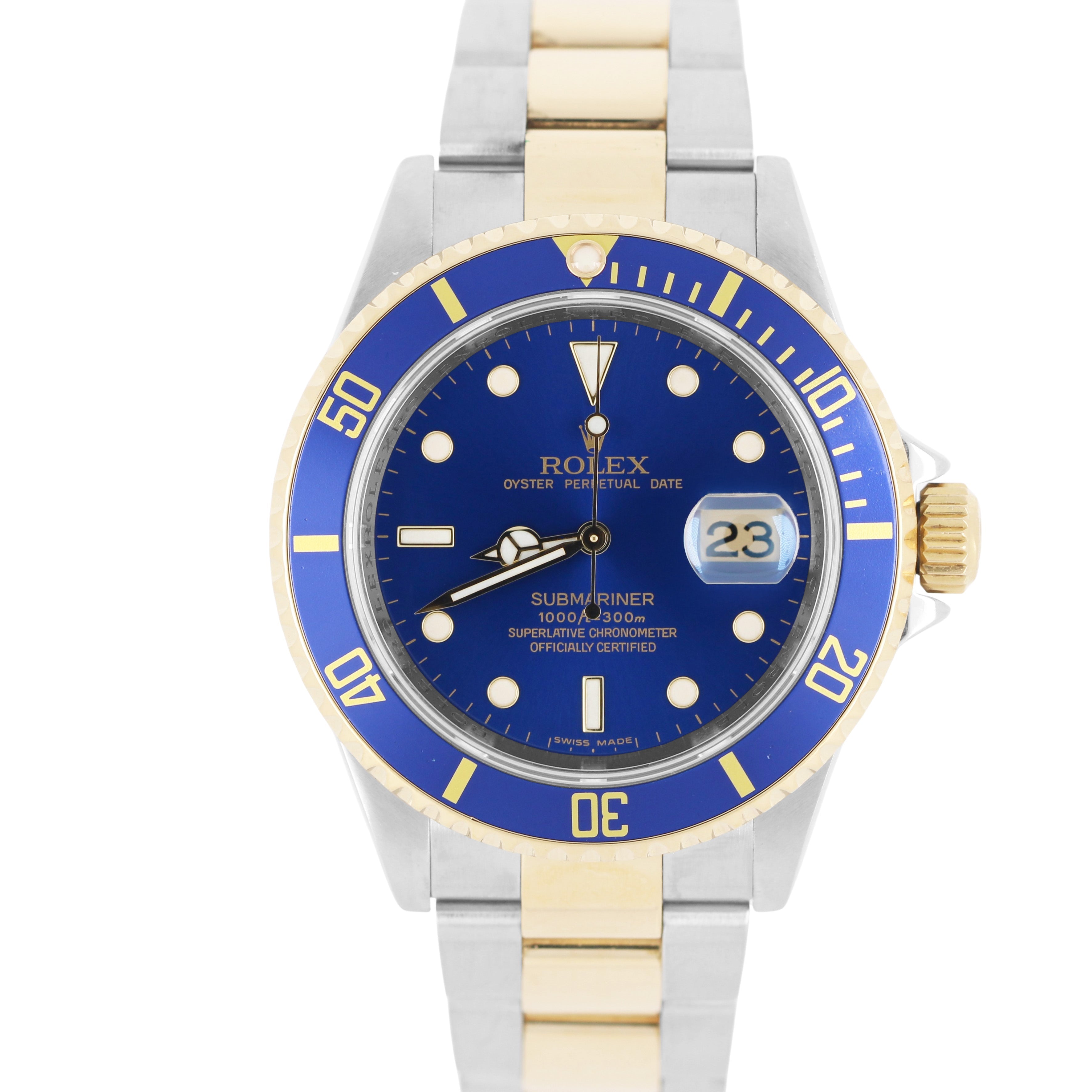 Rolex Submariner 16613 REHAUT Two-Tone 18K Gold & Stainless Steel Blue Dial